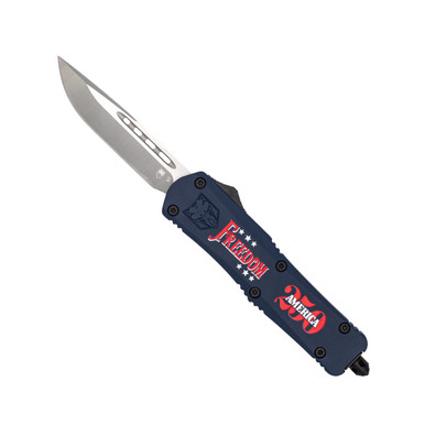 CobraTec FS-3 Freedom 250 Limited Edition 3" D2 Blade OTF Blue Cerakote 1776 Handle - MFDM250FS3DNS
