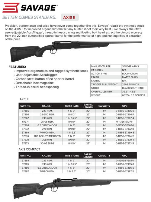 Savage AXIS II 223 Remington, 22" Barrel, Black, 4rd Synthetic Stock Black, 4rd