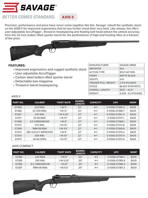 Savage AXIS II Compact 7mm-08 Remington, 20" Barrel, Black, 4rd Synthetic Stock Black, 4rd