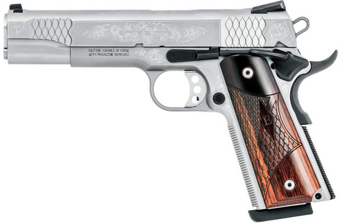 Smith & Wesson 1911 45 ACP 5" Barrel Engraved, Eoof Grips 8rd Mag