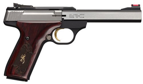 Browning Buck Mark, Medallion Rosewood 22 LR, 9.5" Barrel, Aluminum Frame, Stainless Finish, Rosewood Grip, 10Rd, 1 Magazine