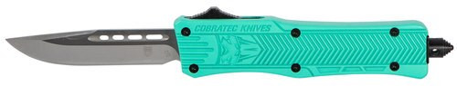 CobraTec CTK-1 Small OTF, 2.75", 440C Stainless Steel, Black Drop Point, Tiffany Blue Zinc-Aluminum Alloy