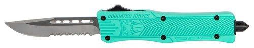 CobraTec CTK-1 Small OTF, 2.75", 440C Stainless Steel, Black Drop Point, Serrated, Tiffany Blue Zinc-Aluminum Alloy