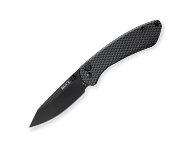 Buck 744 Sovereign Button Lock Folding Knife - 3.225" Black TiNi Modified Clip Point Blade, Carbon Fiber Handles - 13812