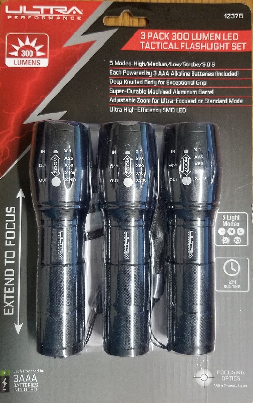 Ultra Performance 300-Lumen LED Tactical Flashlight Set 3pk #12378
