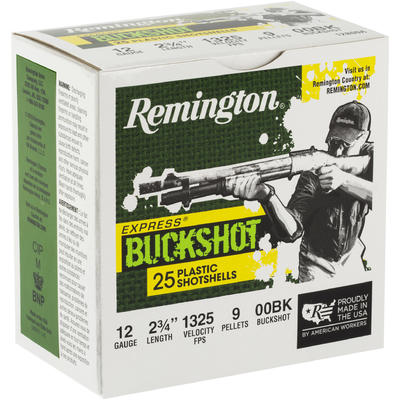 Remington Express Buckshot 12ga 2-3/4″ 1325FPS 9-Pellets 00BK 25rd Box #12B00A