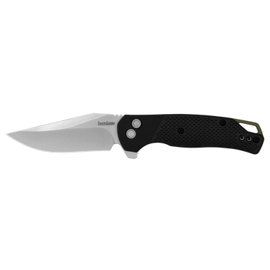 Kershaw 1429 Runoff Button Lock KVT Flipper Knife - 3.1" Satin Clip Point Blade, Black Glass-Filled Nylon Handles, Reversible Clip