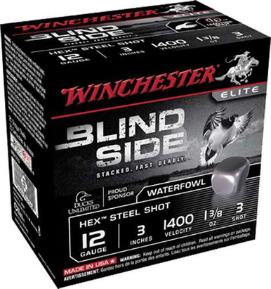 Winchester 12 Gauge Ammunition Blind Side SBS1233CASE 3" 1-3/8oz #3 Steel Shot 1400fps Non-Toxic CASE 250 rounds