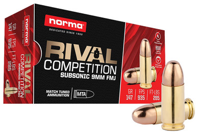 NORMA Competition Subsonic 9MM 147 Grain FMJ - 50 Rounds per Box