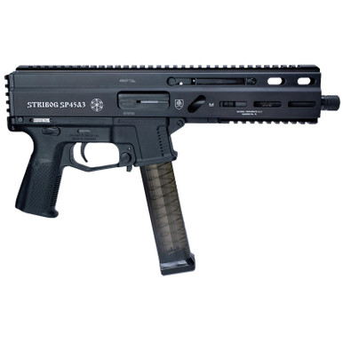 Grand Power 197892003506 SP45A3 Stribog 45 ACP 20+1 8" Black Threaded Barrel, Black Hardcoat Anodize Aluminum/Polymer Receiver w/Picatinny Rail, QD Sling Sockets, Black Polymer Grip, Ambidextrous