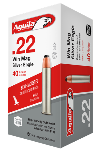 Aguila 22 Winchester Magnum Ammunition Silver Eagle 1B222400 40 Grain Jacketed Soft Point 50 rounds