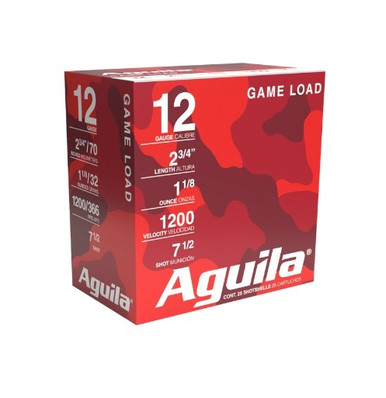 Aguila 12 Gauge Ammunition Shotshell 2-3/4" #7.5 Shot 1-1/8 oz 1200 FPS CASE 250 rounds