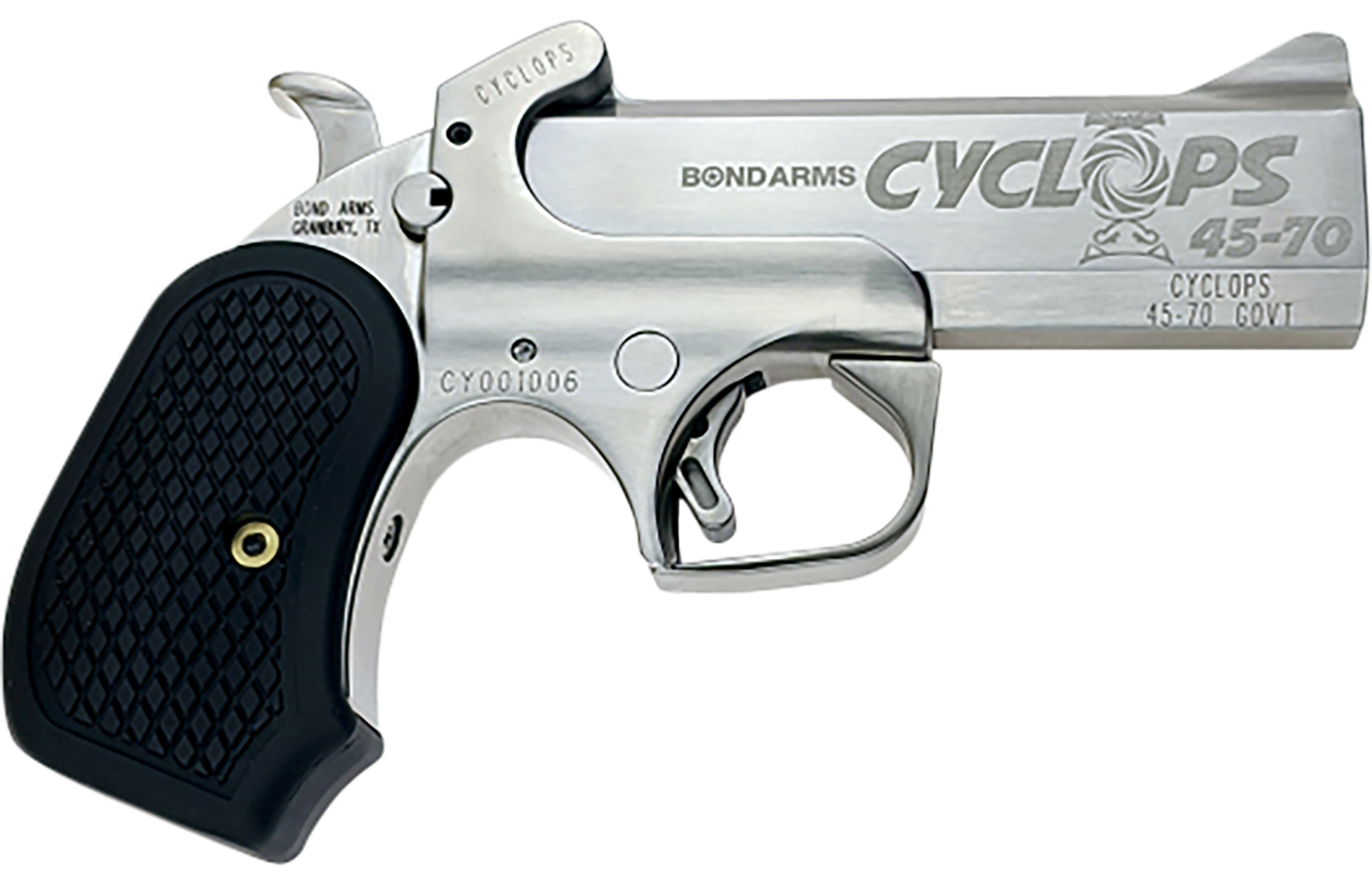 Bond Cyclops Big Bore Pistol BACYP, 45-70 Gov, 4.25in, Black Extended B6 Resin Grips, Matte Stainless Finish, 1 Rd