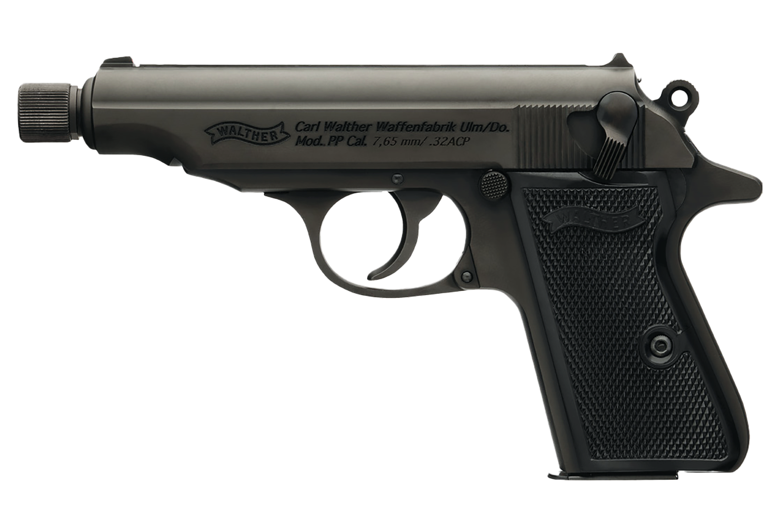 Walther PP SD Pistol 4796063, 32 ACP, 3.90in, Black Polymer Grips, Black Finish, 8 Rds