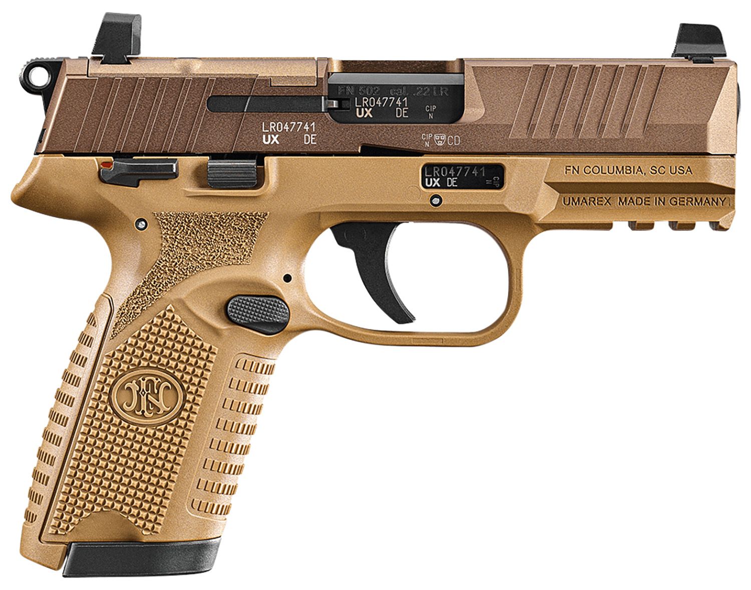 FN Herstal 502 MRD Optic Ready Pistol 66101012, 22 LR, 4in, FDE Polymer, Flat Dark Earth Finish, 10 Rds