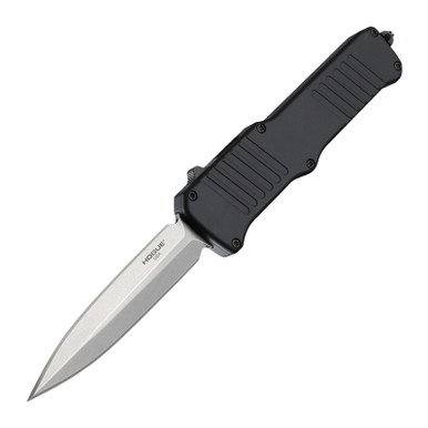 Hogue Incursion OTF 3.90" 154CM Stone Tumbled Double Edge Plain Blade Matte Black Aluminum Handle Knife - 54060