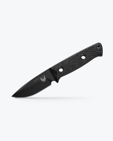 Benchmade Shane Sibert Mini Bushcrafter Fixed Blade Knife - 3.38" CPM-CruWear Black Drop Point Blade, Carbon Fiber Handles with Red Spacers, Injection Molded Sheath - 165BK