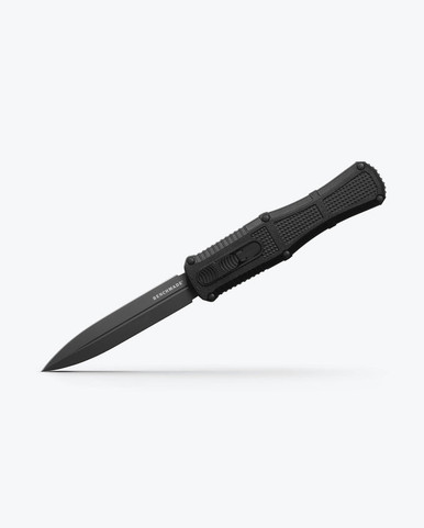 Benchmade 3370GY Claymore OTF AUTO Knife - 3.89" CPM-D2 Smoke Gray PVD Double Edge Dagger Blade, Black Grivory Handles