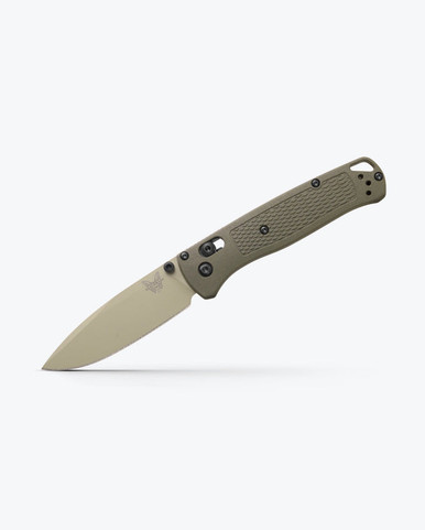 Benchmade 535TN-11 Bugout AXIS Folding Knife - 3.24" S30V Desert Verde Cerakote Plain Blade, Dark Olive Grivory Handles