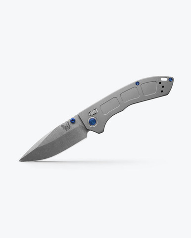Benchmade 743 Mini Narrows AXIS Folding Knife - 2.98" CPM-20CV Satin Drop Point Blade, Gray Titanium Handles, Blue Accents
