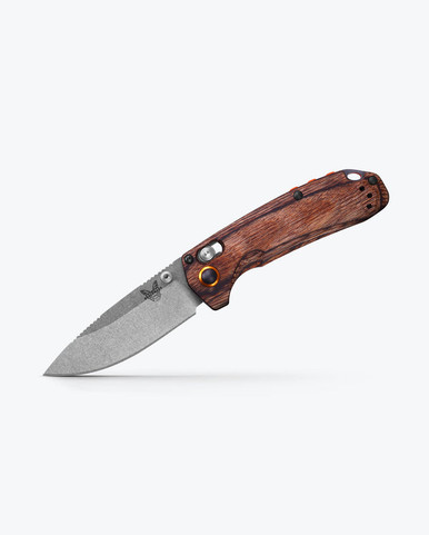 Benchmade Hunt North Fork Folding Knife - 2.97" S30V Stonewashed Drop Point Blade, Dark Brown Stabilized Wood Handles, AXIS Lock - 15032