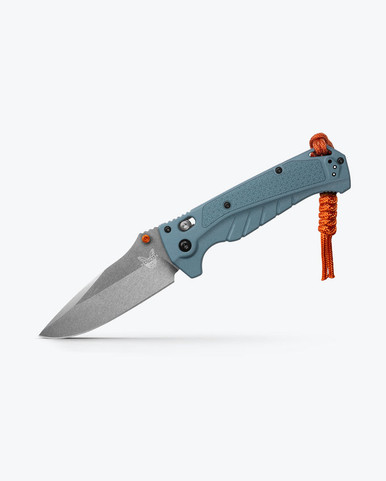 Benchmade Water Adira Folding Knife - 3.88" CPM-MagnaCut Stonewashed Drop Point Blade, Depth Blue Grivory Handles, Reversible Deep Carry Clip, AXIS Lock - 18060