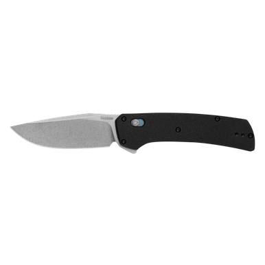 Kershaw 2047 Layup DuraLock KVT Flipper Knife - 3.4" D2 Stonewashed Drop Point Blade, Black Glass-Reinforced Nylon Handles, Reversible Pocket Clip