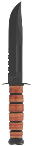KA-BAR 1218 USMC Fighting/Utility Knife 7.0" 1095 Cro-Van Stacked Leather Handle - 1218