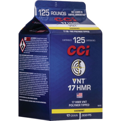 CCI Varmint VNT Rimfire Ammo 17 HMR 17 gr. Varmint Tipped 125 rd.