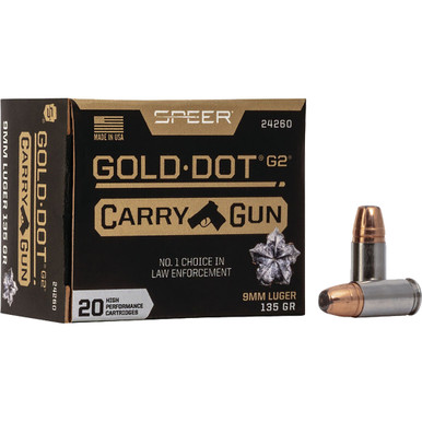 Speer Gold Dot Carry Gun Handgun Ammo 9mm 135 gr. HP 20 rd.