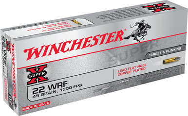 Winchester 22 WRF Ammunition Super-X 22WRF 45 Grain Copper Plated Lead Flat Nose 50 Rounds