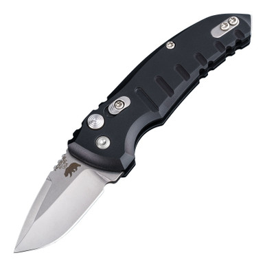 Hogue A01-Microswitch CALI Legal AUTO Folding Knife - 1.95" CPM-154 Tumbled Drop Point Blade, Black Aluminum Handles - 24124