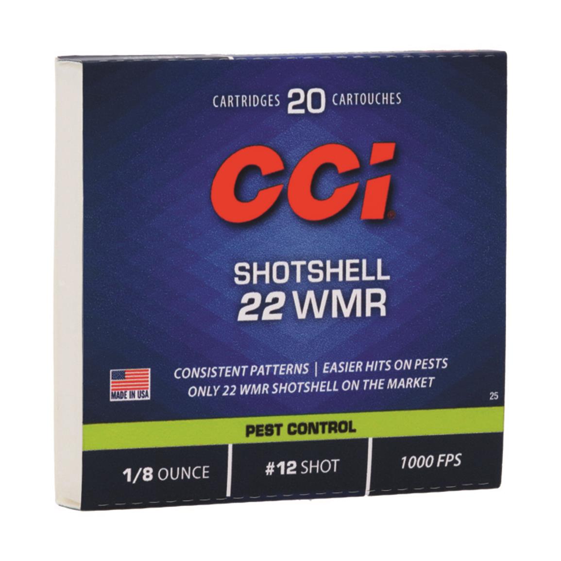 CCI Shotshell .22WMR #12 Pistol Shot Shells 20rd Box #0025