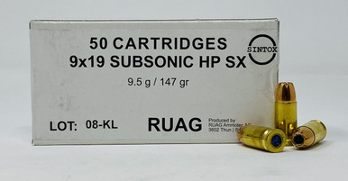 Ruag 9mm Ammunition 270640050 147 Grain Subsonic Hollow Point 50 Rounds