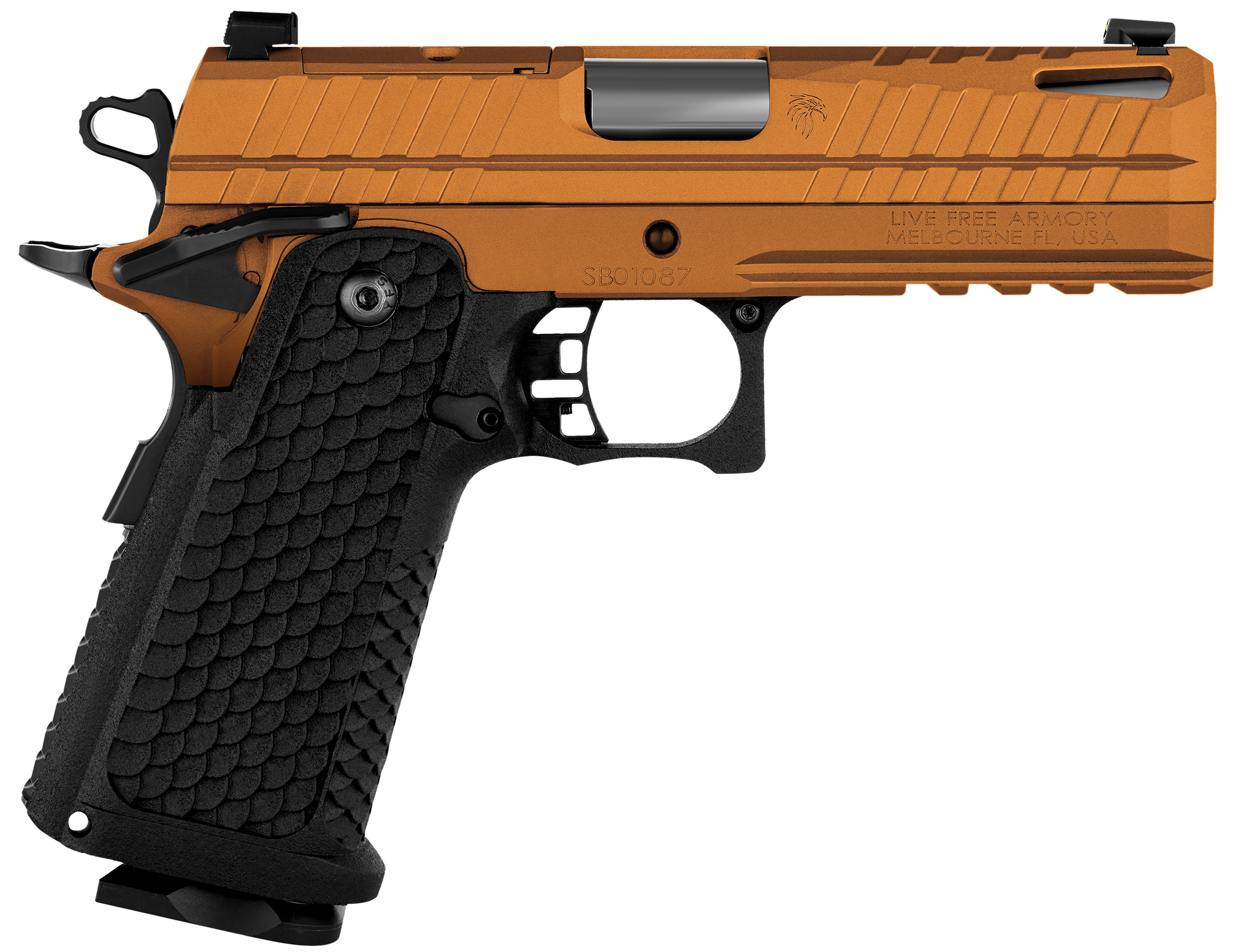 LIVE FREE ARMORY Apollo 11 Compact Optic Ready Pistol LFAPC01304IC, 9mm Luger, 4.15in, Textured, Elite Copper FX Cerakote Finish, 17 Rds