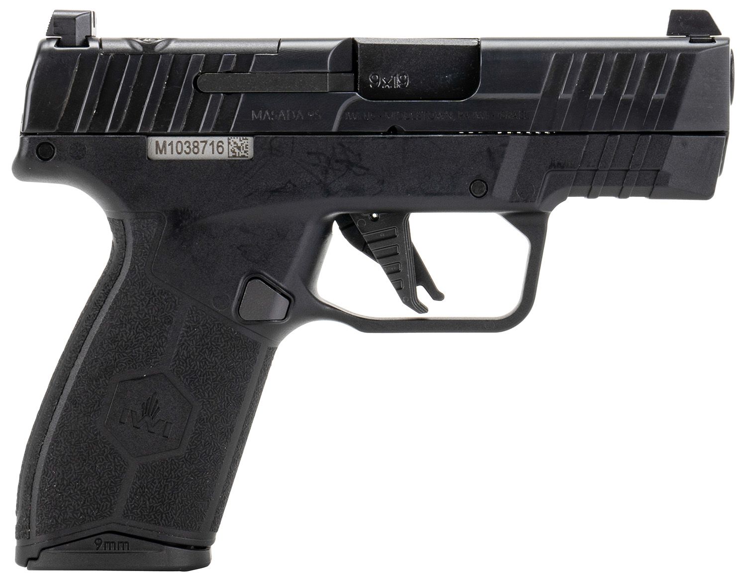 Israeli Weapon Industries MASADA Slim Optic Ready Pistol M9SLIM10, 9mm Luger, 3.40in, Black Textured, Black Finish, 10 Rds