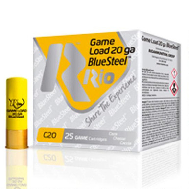 Rio 20 Gauge Ammunition BlueSteel GLBS202 2-3/4" 7/8oz #2 shot 1345fps Case of 250 Rounds