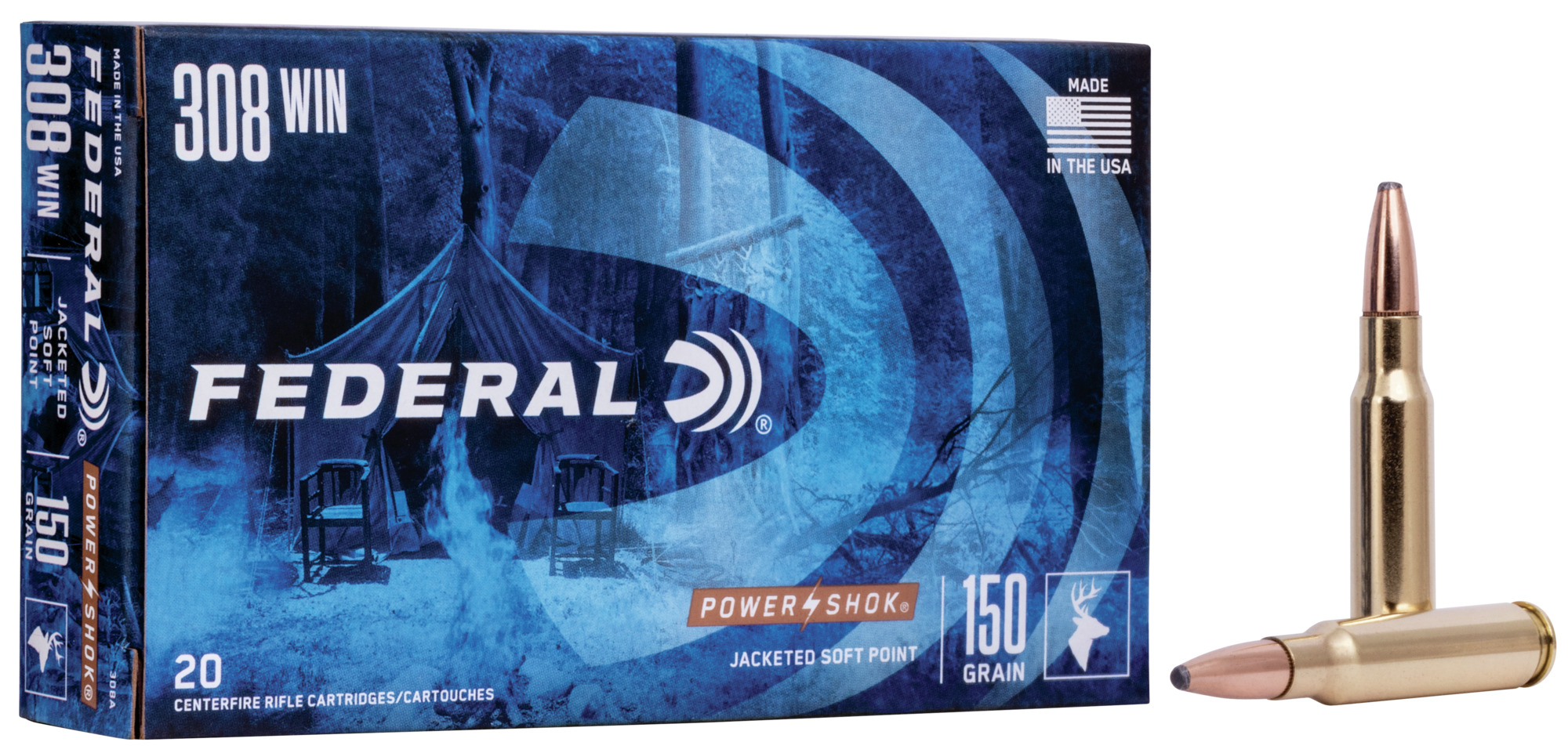 Federal Power Shok .308 Win. 150gr. Jacketed Soft Point 2820fps 20rd #308A
