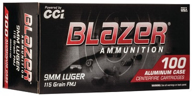 CCI 9mm Ammunition Blazer 3509A100 115 Grain Full Metal Jacket Aluminum Cased 100 Rounds