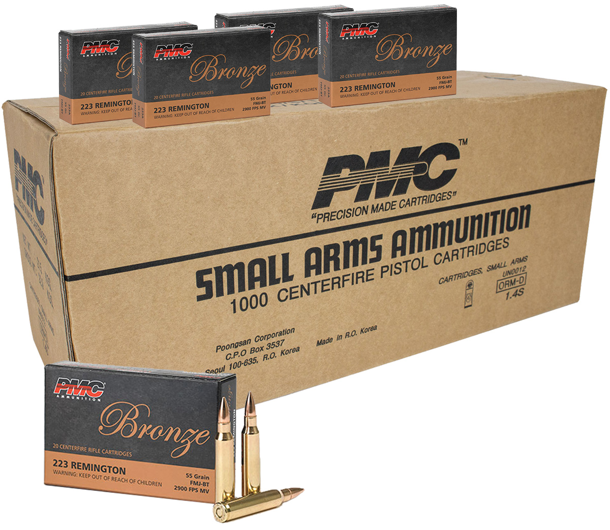 PMC Bronze 223 Remington Ammo 55 grain FMJ BT Case of 1000 Rounds 223A