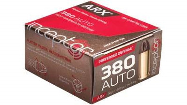 Inceptor 380 Auto Ammunition 380ARXBR-25 56 Grain ARX Copper Polymer 25 Rounds