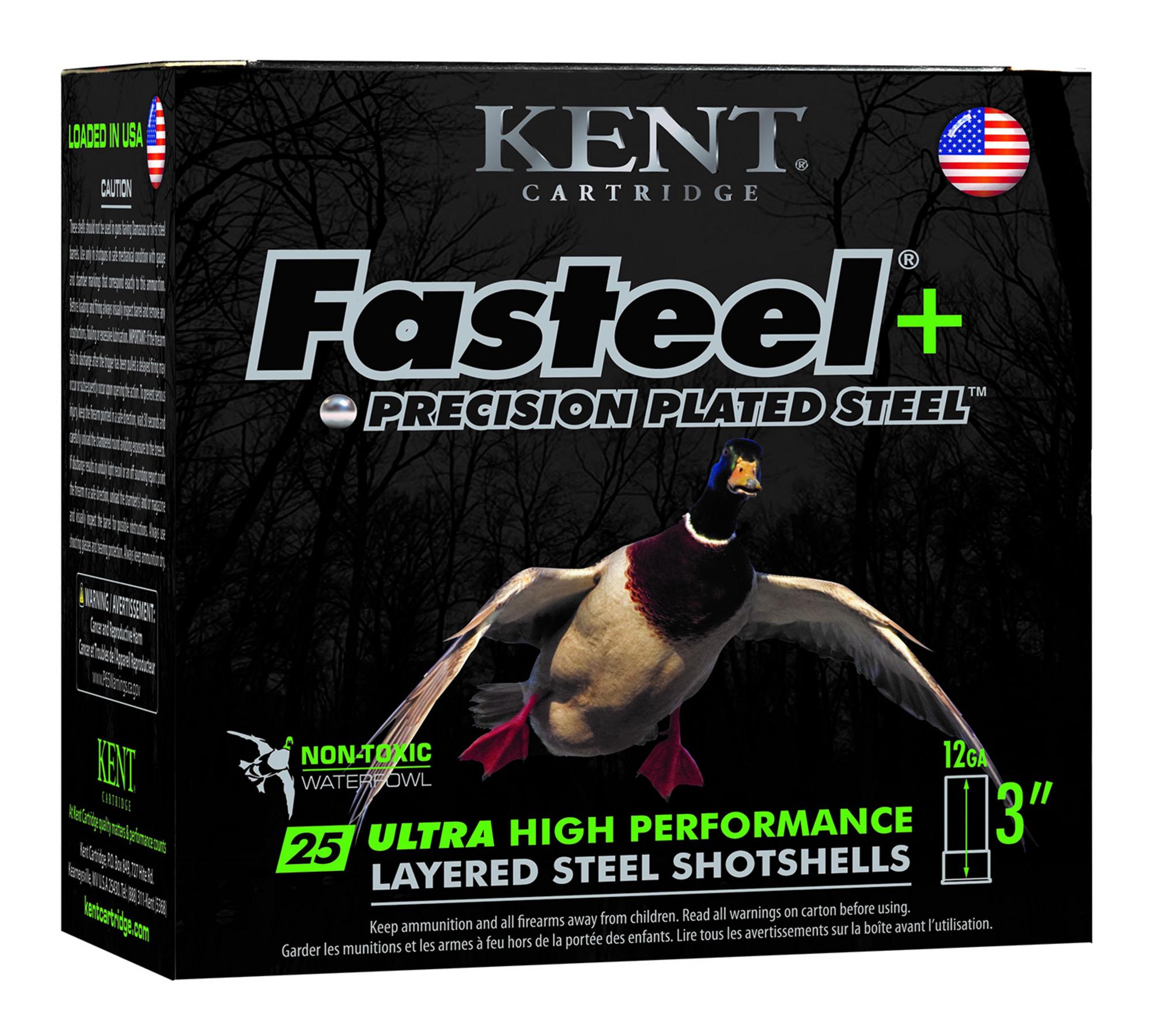 Kent Cartridge Fasteel+ Shotshells K123FSP362X4, 12 Gauge, 3", 1 1/4 oz, #2x4 Steel Shot, 25 Rds/box