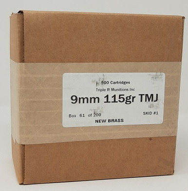 Triple R Munitions 9mm Ammunition 3R9MM500N 115 Grain Total Metal Jacket 500 Rounds