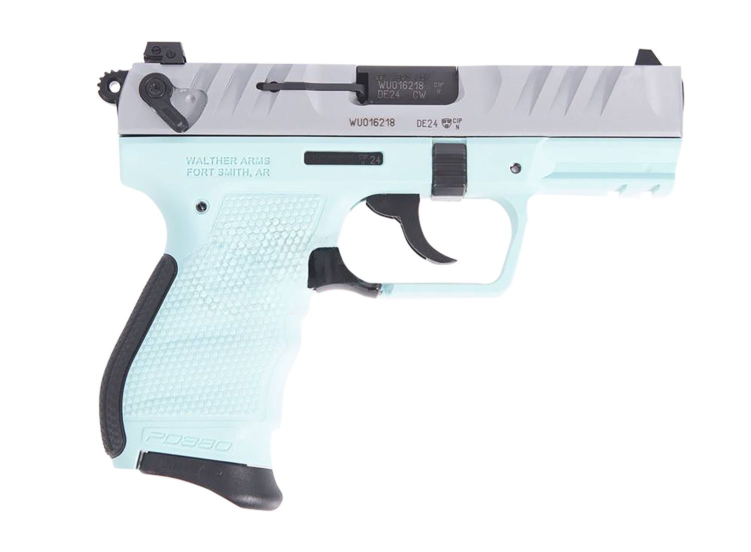 Walther PD380 Pistol 5050525, 380 ACP, 3.70in, Textured Wraparound Grips, Angel Blue Finish, 9 Rds
