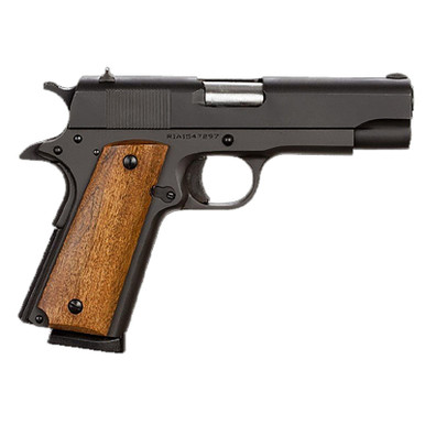 Rock Island 51417MA GI Standard MS *MA Compliant 45 ACP Caliber with 4.20" Barrel, 8+1 Capacity, Overall Black Parkerized Finish Steel, Beavertail Frame, Serrated Slide & Wood Grip