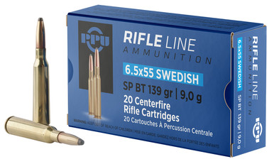 PPU PP6SWS Metric Rifle 6.5x55Swedish 139gr Soft Point Boat Tail - 20 Rounds per Box