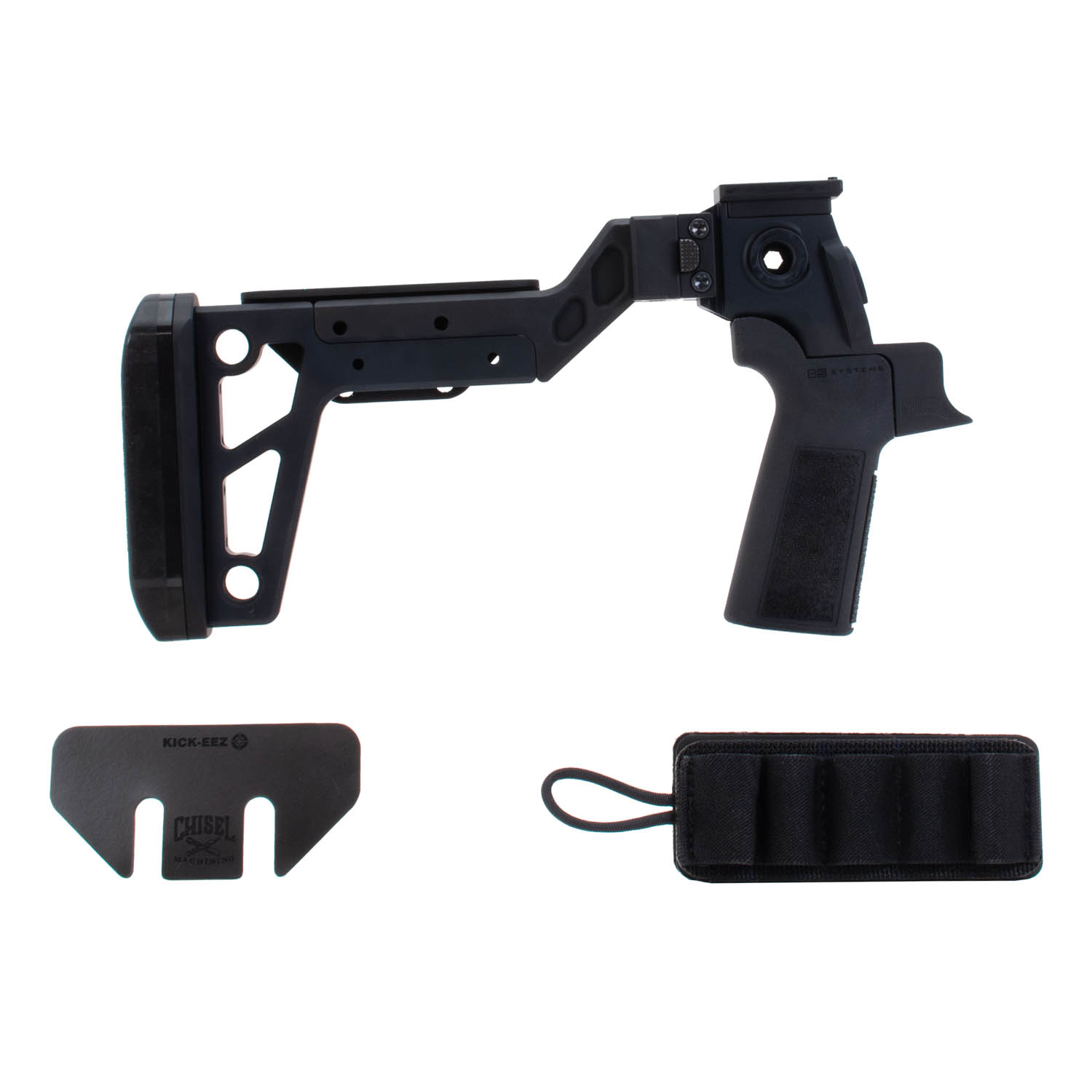 Chisel Machining Mossberg 500 / 590 Folding Stock with 5 Round Velcro Quiver & Plate
