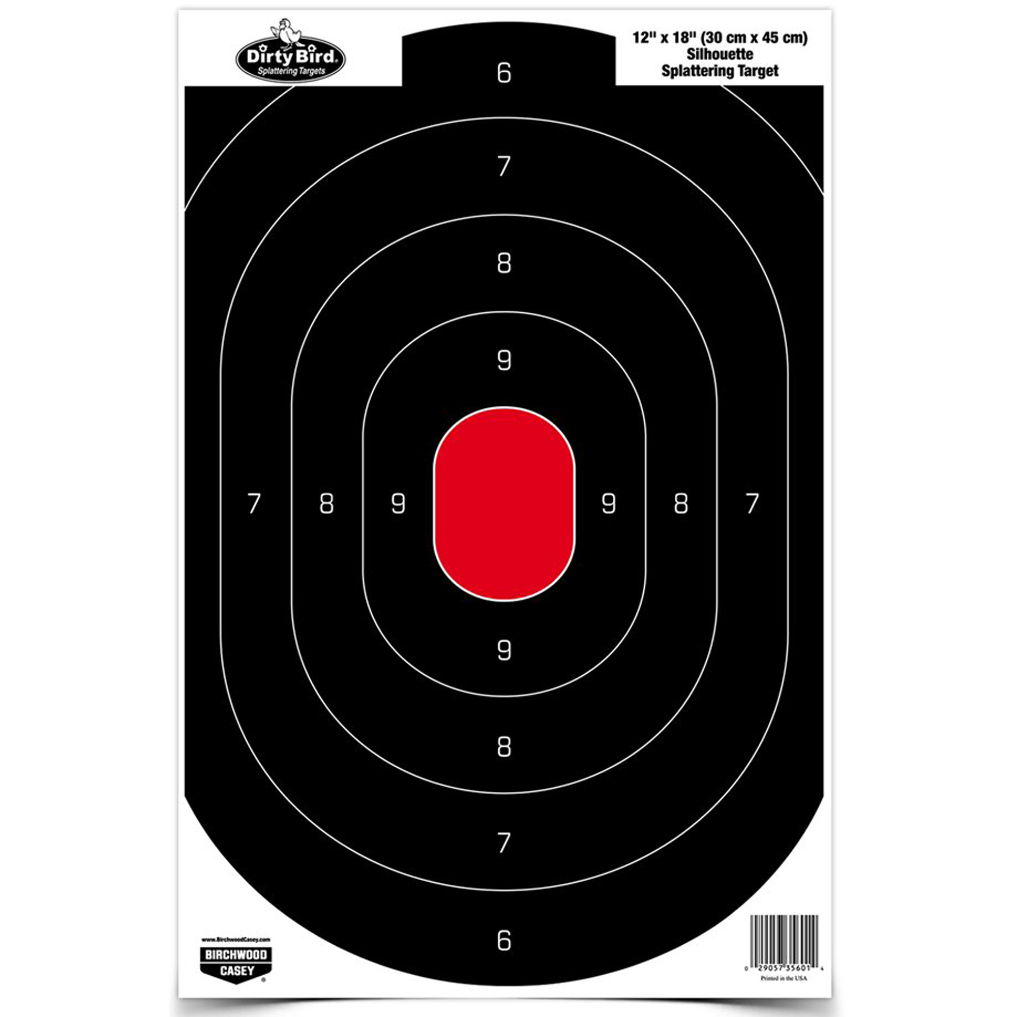 Birchwood Casey 35608 Dirty Bird Silhouette Tagboard Hanging Pistol 12” x 18” Black/White Impact Splatter 8 Per Pkg