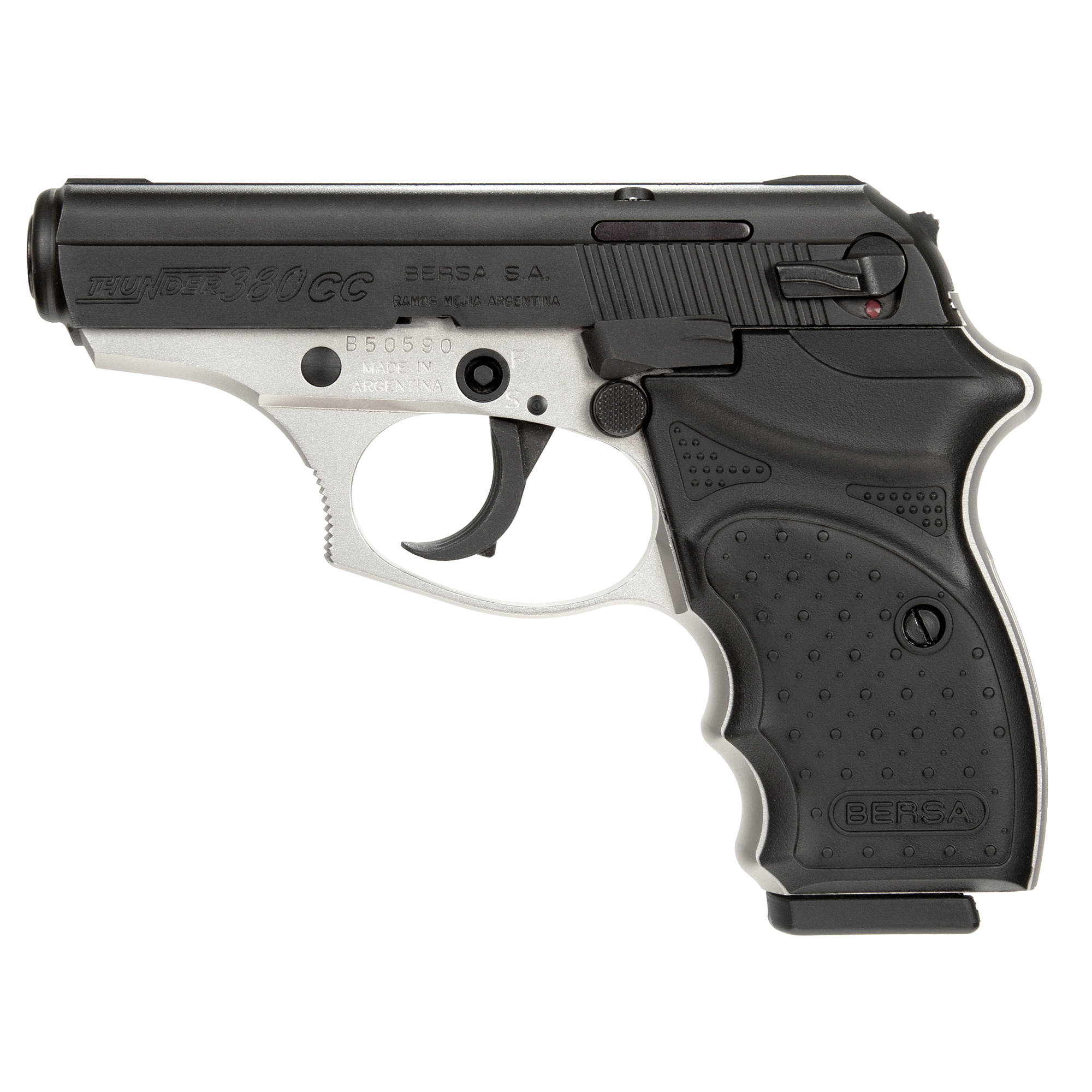 Bersa T380DTCC Thunder 380 Concealed Carry 380 ACP 3.20" 8+1 Nickel Cerakote Black Steel Slide Checkered Black Polymer Grip