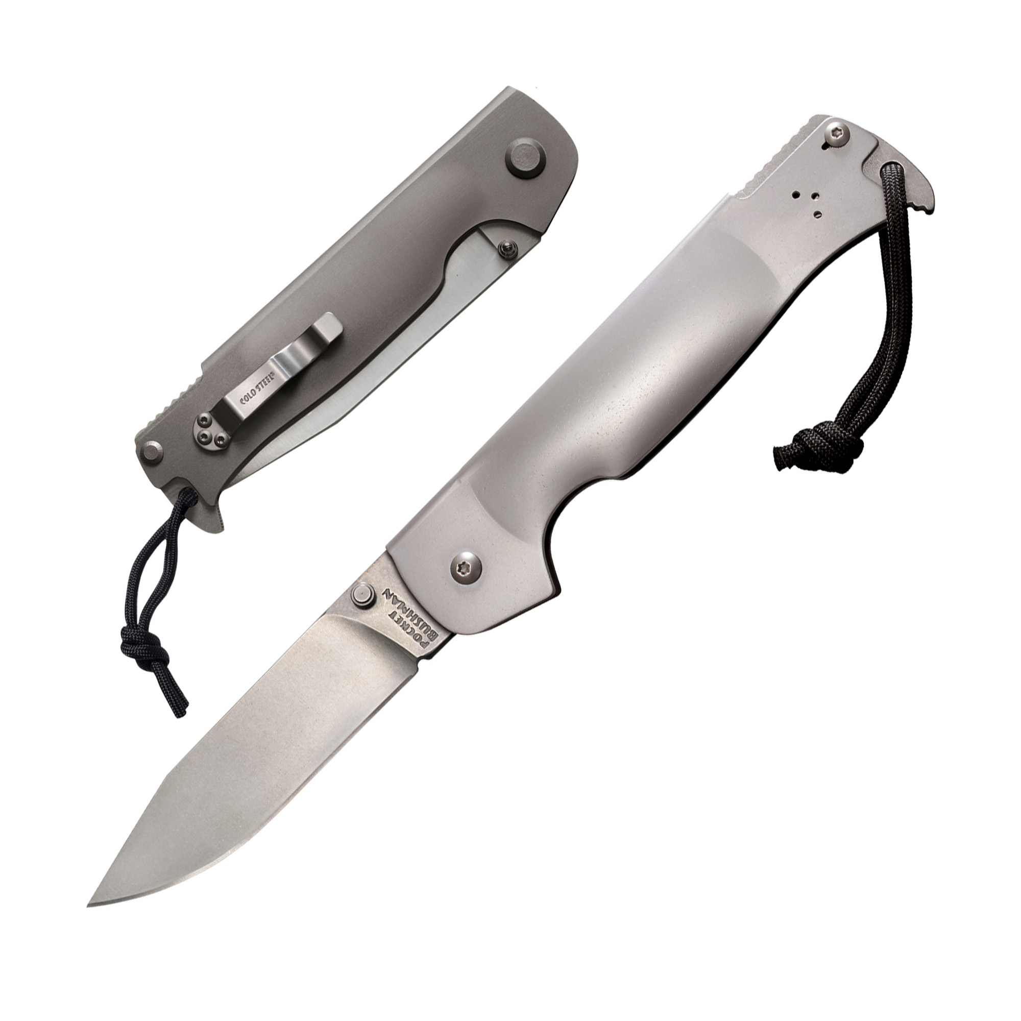 Cold Steel CS95FB Bushman Pocket 4.50” Folding Clip Point Plain Stone Washed 4116 Stainless Steel Blade/Stone Washed 420 Stainless Steel Handle Includes Pocket Clip